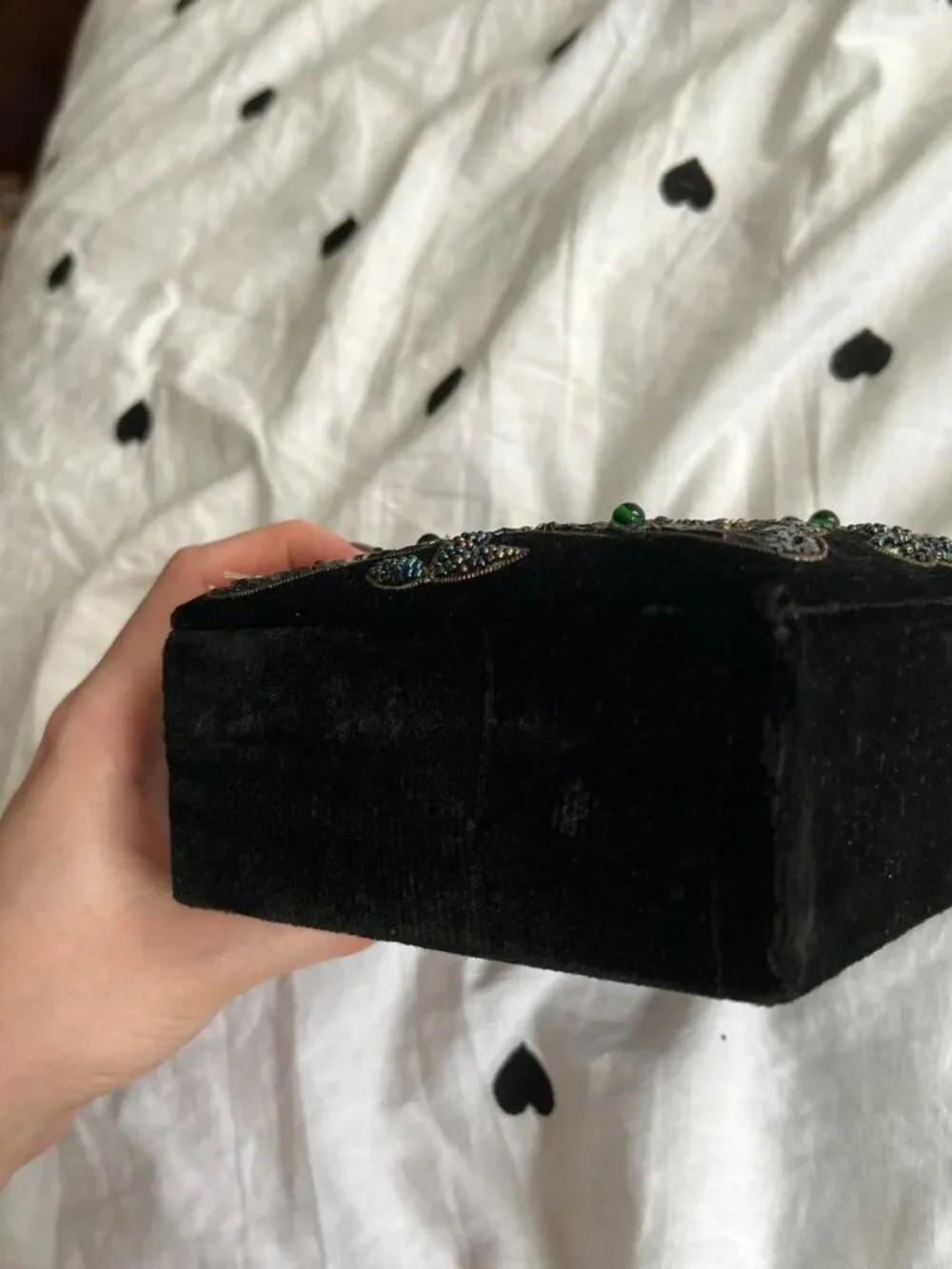 Vintage Black Beaded Velvet Zardozi Trinket/ Jewelry Box